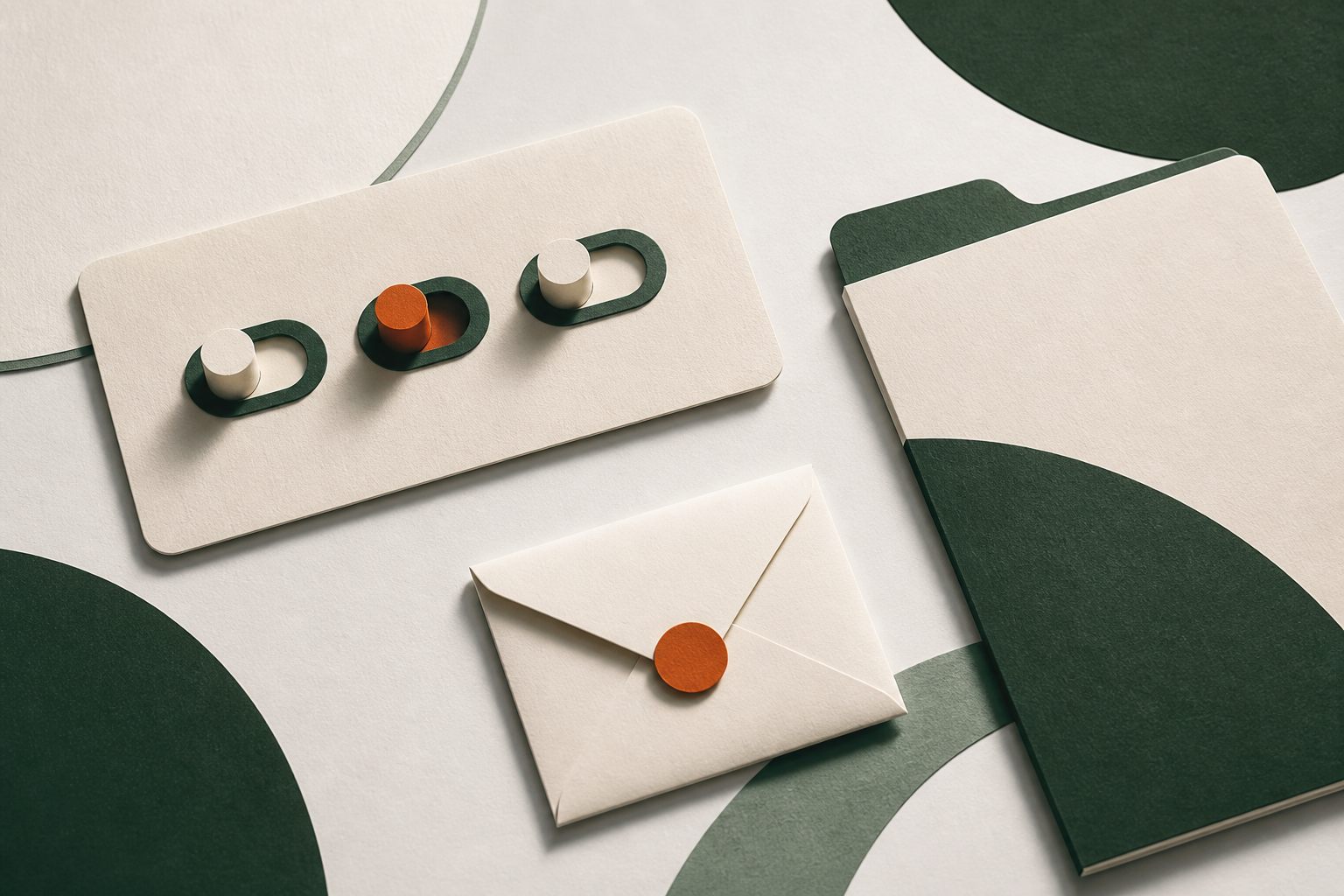 Paper privacy toggles, sealed envelope and file folder