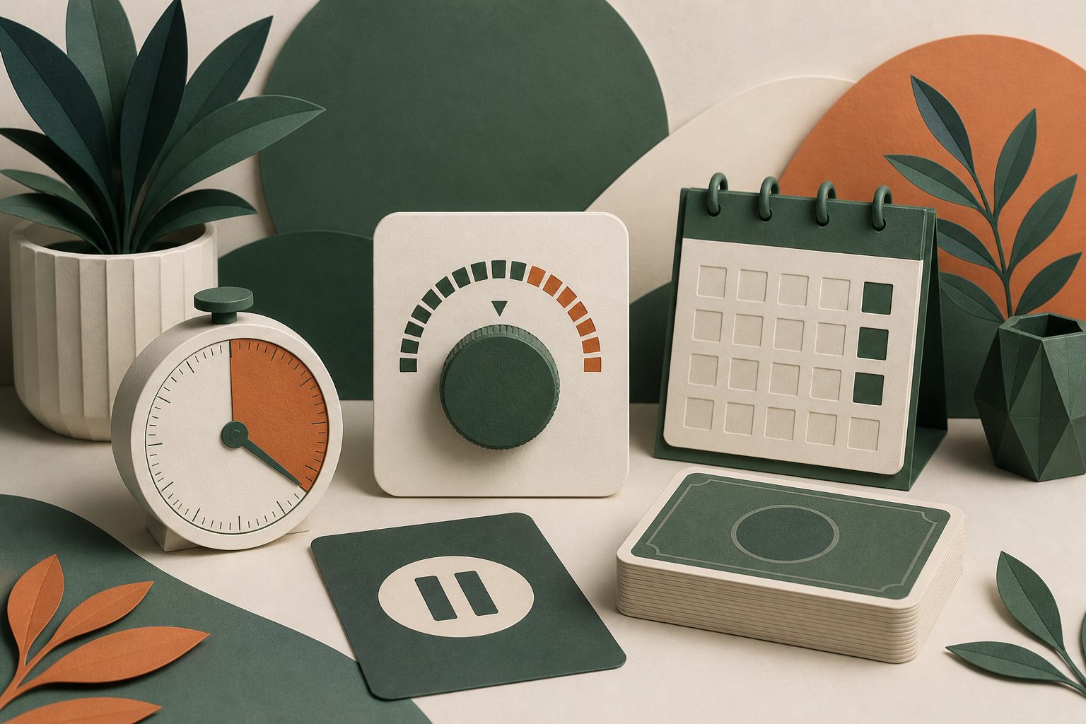 Timer, limit dial, calendar, pause card and closed deck