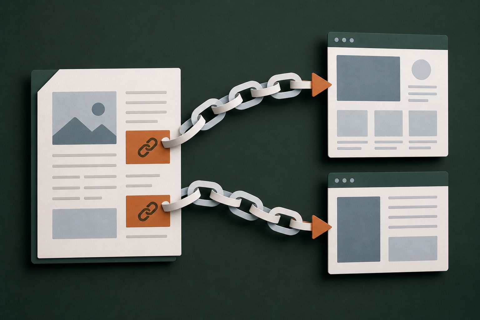 Paper links connecting one editorial document to separate websites